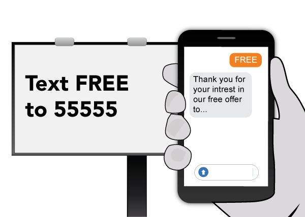Billboard and phone showing a Text for FREE offer