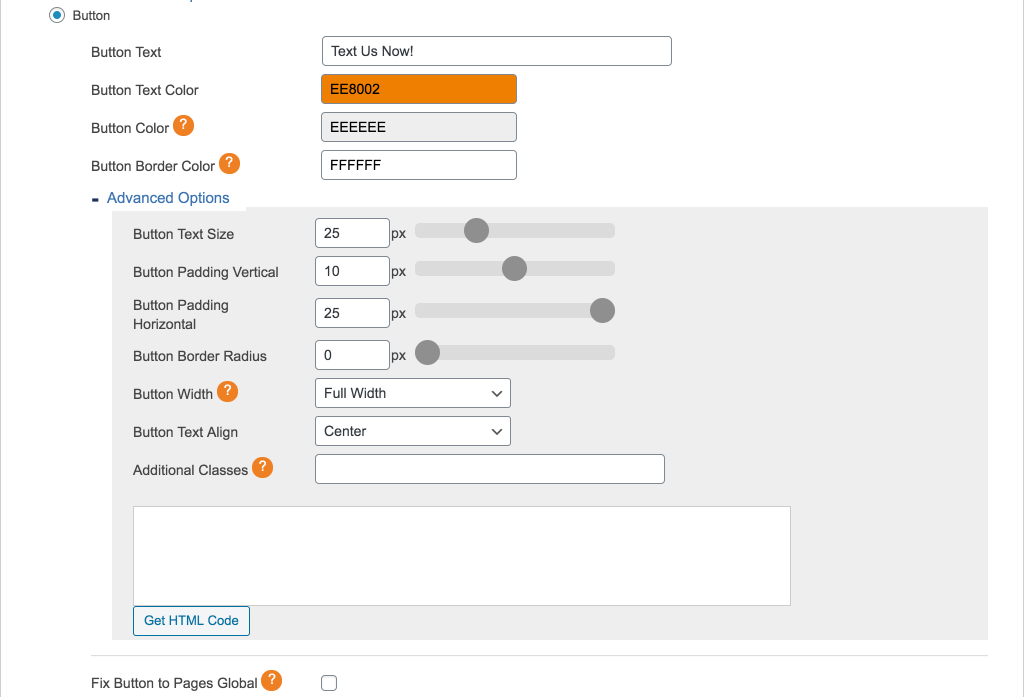 Screenshot showing the advanced options in the plugin